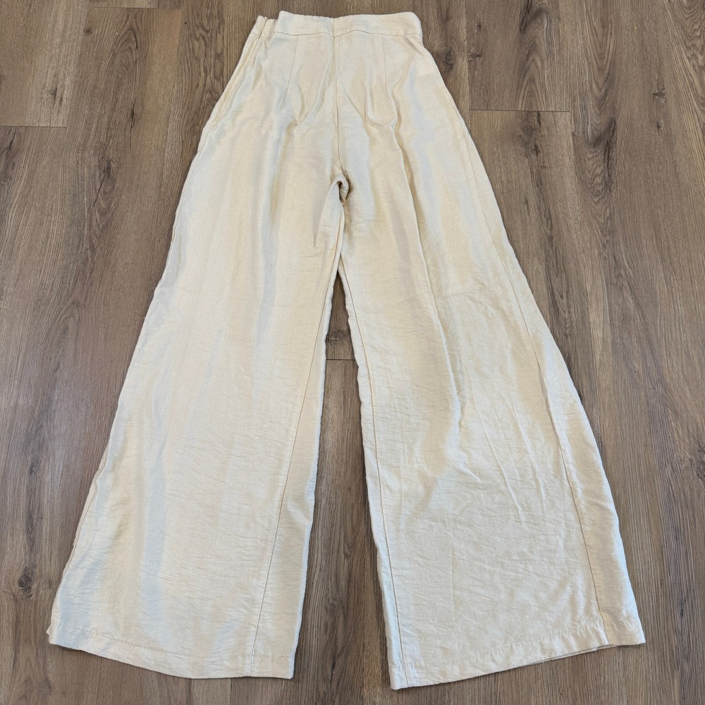 Cherubina Cream High Waisted Wide Leg Pleated Trousers Size Small Palazzo Pants - Picture 7 of 7